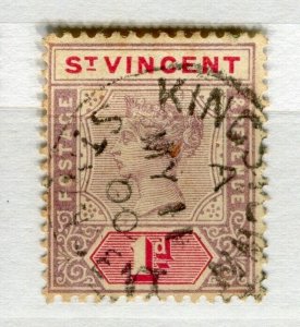 ST. VINCENT; 1890s early classic QV issue fine used 1d. value fair Postmark