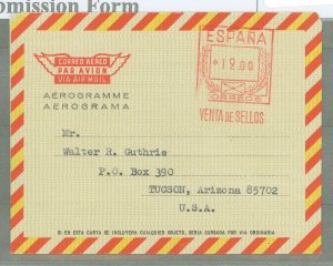 Spain  1970 Postal Stationery, 12.00 PTAS, Used to Usa, Philatelic