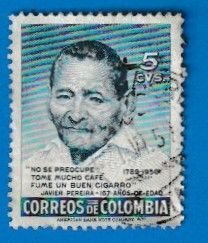 COLOMBIA SCOTT#669 1956 JAVIER PEREIRA OLDEST MAN OF THE WORLD (1789-1956)- USED