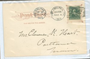 US  two different machine cancels on one card, doremus co., mt. airy station origin cancel, international co. philadelphia 5 tra