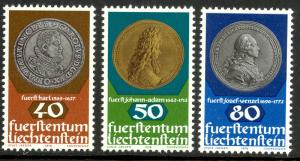 LIECHTENSTEIN 1978 MEDALS and COIN Set Sc 654-656 MNH
