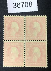 MOMEN: US STAMPS #426 VAR.  MINT OG NH PINK BACK GLAZED GUM BLOCK  LOT #36708