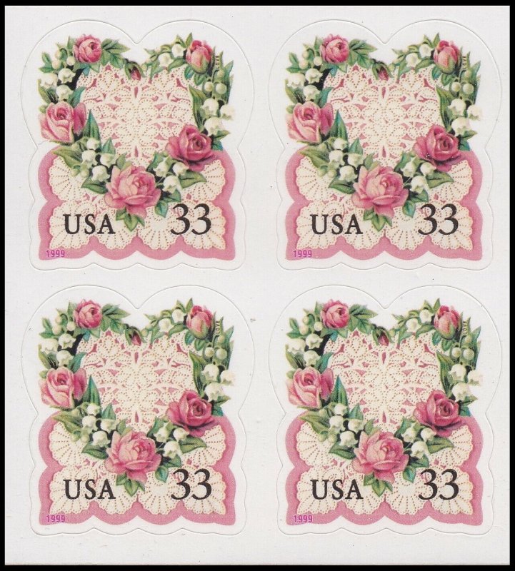 US 3274 Victorian Love 33c block 4 MNH 1999