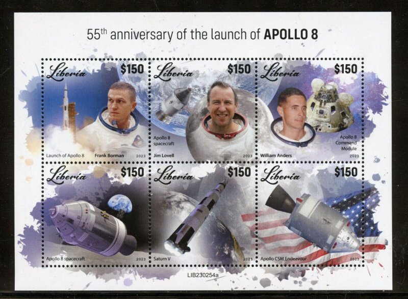 LIBERIA 2023 55th ANNIVERSARY OF THE LAUNCH OF APOLLO 8 SHEET MINT NH