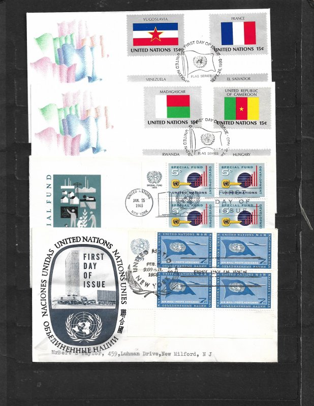 COLLECTION LOT OF 8 UNITED NATIONS FDC & POSTCARD 2 SCAN