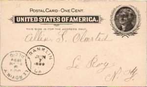 United States Georgia Franklin 1899 cork killer  Postal Card.