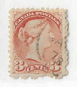 Canada Sc #37  3c  SQ  perf 11 1/2    pale red shade used VF