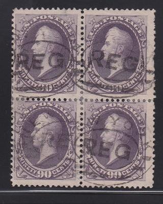 218 F-VF scarce used block of 4 with nice color cv $ 1400...