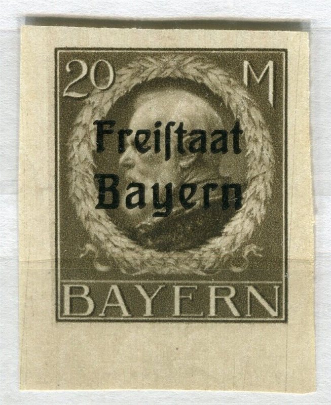 GERMANY; BAVARIA 1919 Ludwig FREISTAAT BAYERN Optd issue Mint hinged 20M.