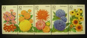 Scott 2997a 32c Garden Flowers, Pane of 5, no tab, MNH Booklet Beauty