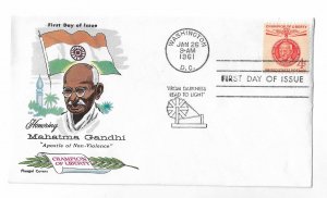 USA 1961 Gandhi 4c issue FDC with better Fluegel cachet