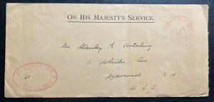 1927 Turks & Caicos Island ON His Majesty’s Service Cover To Warwick NH USA