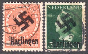 NETHERLANDS LOCAL HARLINGEN GERMANY OCCUPATION OVERPRINT x2 #4 CDS F/VF-VF 