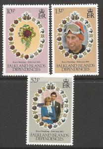 FALKLAND IS.DEP. SG95/7 1981 ROYAL WEDDING MNH