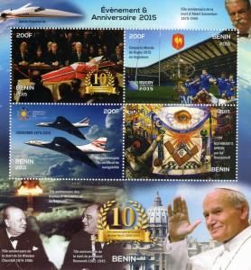 Benin 2015 50th Winston Churchill/ Freemasonry/Rugby/Concorde Shlt(4) Perforated