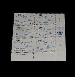 U.N. 1985, GENEVA, #134, PEACE DOVES, MNH, INSC. BLK/6, NICE! LQQK!