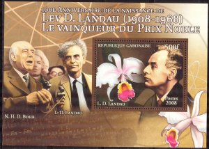 Gabon 2008 Nobel Prix Lev D. Landau Flowers Orchids S/S MNH