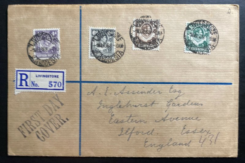 1938 Livingston Northern Rhodesia First Day Cover FDC To Ilford England 