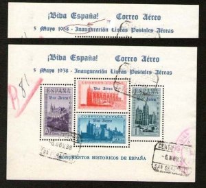 Spain Espana 1938 HISTORICOS BULIDING O/Prt M/S Used, No II ano O/P, Scarce