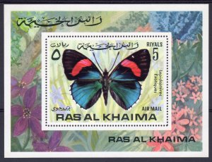 Ras al-Khaima 1972 Mi#Bl.111A BUTTERFLIES Souvenir Sheet (1) Perforated MNH