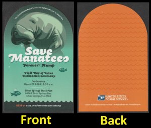 US 5851 Save Manatees First Day of Issue Ceremony Invitation 2024