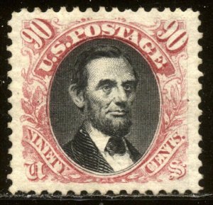 U.S. #132 CHOICE Unused XF/SUP App w/ Cert - 1875 90c Lincoln, RE-ISSUE