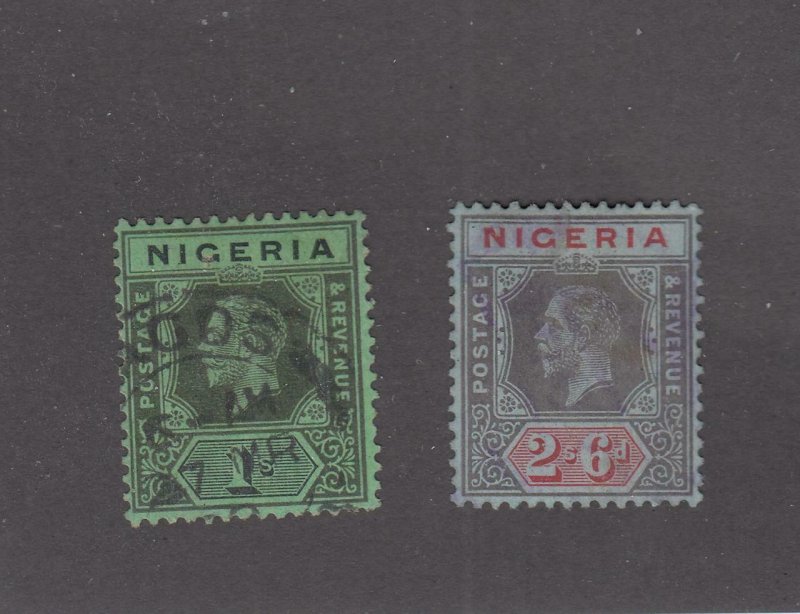 NIGERIA # 8-9 VF-USED 1sh,2sh6p  KING GEORGE V / BLK-GRN & BLK-RED CAT VALUE $17