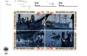 United States Postage Stamp, #1483a Mint NH Block, 1973 Boston Tea Party (AC)