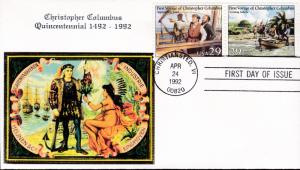 U.S.1992 TWO First Day Covers Color Cigar Box Label Cachet Voyage of Columbus VF