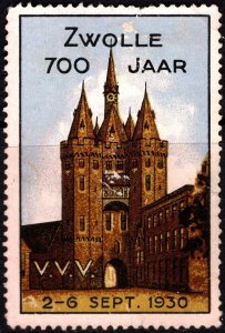 1930 Netherlands Poster Stamp 700th Anniversary City Zwolle Dutch Tourist Info