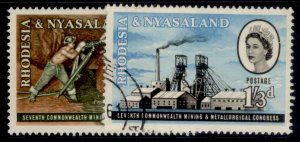 RHODESIA & NYASALAND QEII SG38-39, 1961 7th mining congress set, FINE USED.