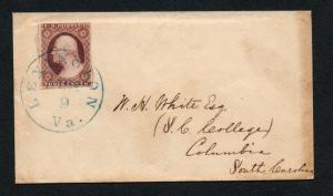 US Scott #10a Lexington VA June 9th Blue CDS Cancel on Cover