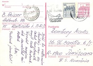 E0057 German postal card Elisabeth Reisser Karlsruhe to Zombory Marta Timisoara