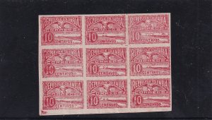 Colombia Scott 197 10 Centavo 1902 . Imperf.  Block of 9 MNH. VF +