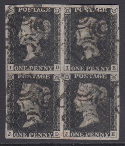 SG 2 1d black plate 5 block of 4. Very fine used with black Maltese crosses... 