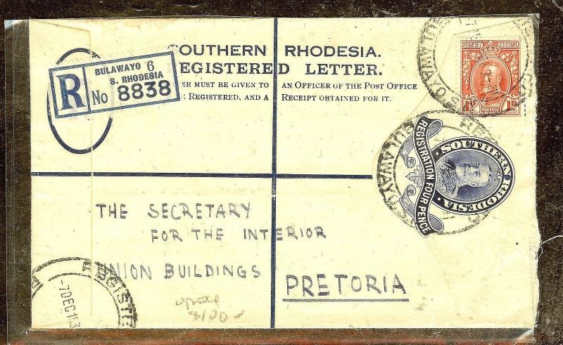 SOUTHERN RHODESIA (P1210B) KGV 4D RLE+1D FROM BULAWAYO TO PRETORIA