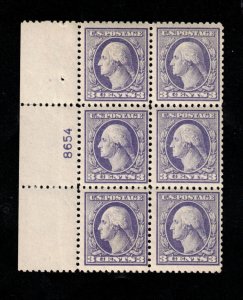 USA #529 Mint Fine - Very fine Never Hinged Plate #8654 Block Of Six