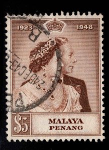 MALAYA Penang Scott 2 Used 1948 Silver Wedding $5 Value