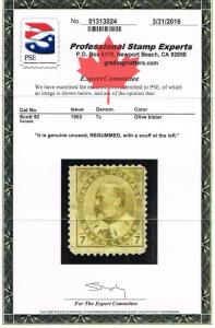 GENUINE CANADA SCOTT #92 MINT PSE CERT - SCV $225 - PRICED TO SELL