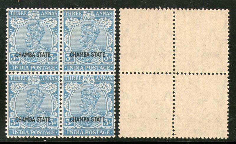 India CHAMBA State 3As KG V Postage SG 70 / Sc 54 BLK/4