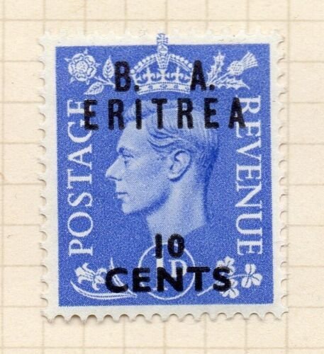 Eritrea 1948 GVI Issue Fine Mint Hinged 10c. Surcharged BMA Optd NW-198917 