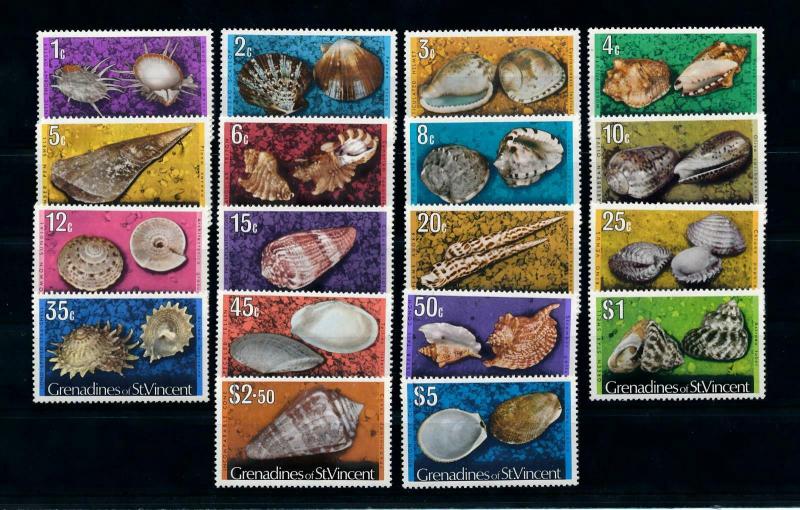 [99713] Gren. St. Vincent 1974 Marine Life Seashells 18 Values 5c corner MNH