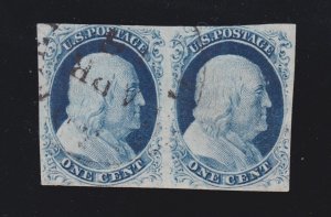 US 9 1c Franklin Used Pair Black CDS Cancel PSE Cert Pos 75-76L1L VFappr SCV$200 