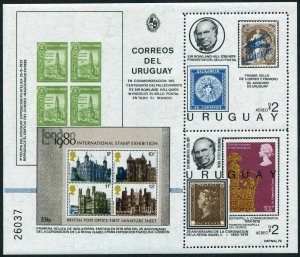 Uruguay C439 ab sheet, MNH.Mi Bl.45. Sir Rowland Hill,1979.Airplane,Stamps.