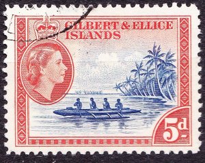 GILBERT & ELLICE ISLANDS 1956 QEII 5d Ultramarine & Red-Orange SG69 FU