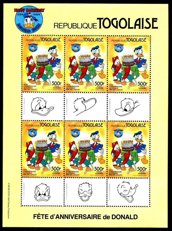 Togo 1234 MNH Disney characters 50th Ann of Donald Duck 1984 x14668