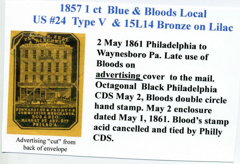 Scott #15L14 D.O. BLOOD & CO.  & Scott #24 Strip on Cover w/PSE Cert (#15L14-6)