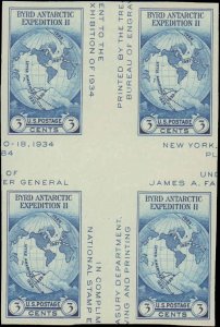 United States #768, Complete Set, Block of 4, Crossed Gutter, 1935, No Gum as...