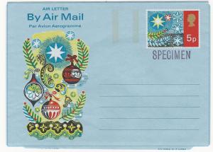 Great Britain Christmas 1972 Aerogramme SPECIMEN (1) Mint