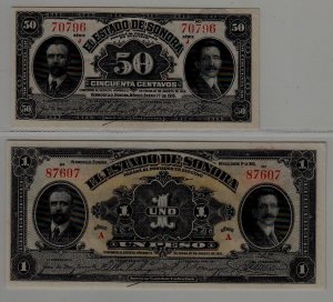 Mexico 2 unc banknotes 1913-15